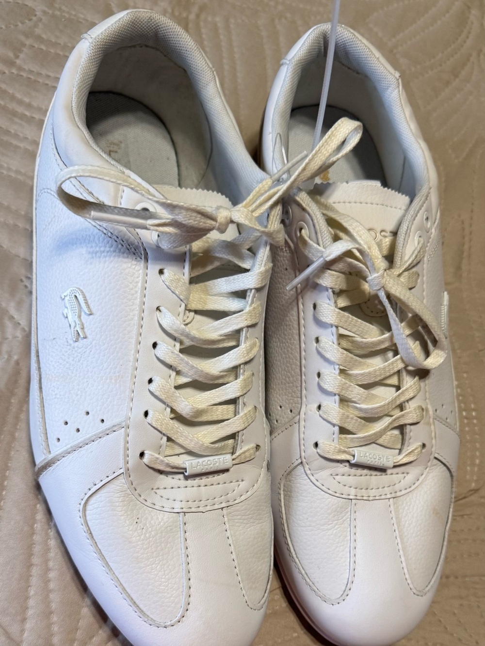 Lacoste Men’s White Leather Sneakers - Classic Tennis Style Sz 8.5